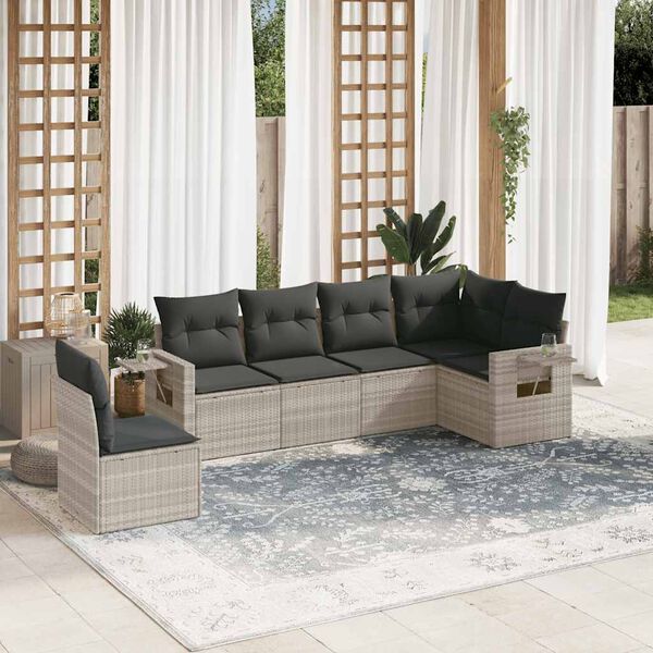 vidaXL Salon de jardin 6 pcs avec coussins gris clair r&eacute;sine tress&eacute;e