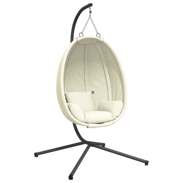 vidaXL Chaise suspendue en forme d'&oelig;uf et support beige tissu et acier