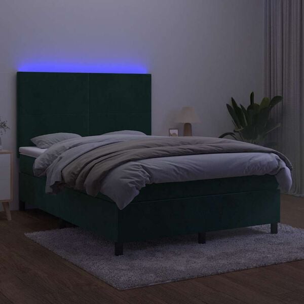 vidaXL Sommier &agrave; lattes de lit avec matelas LED Vert fonc&eacute; 140x190 cm