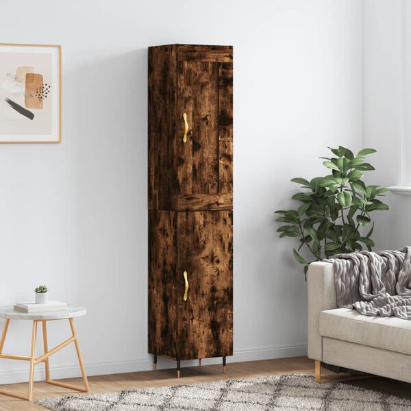vidaXL Buffet haut Ch&ecirc;ne fum&eacute; 34,5x34x180 cm Bois d'ing&eacute;nierie