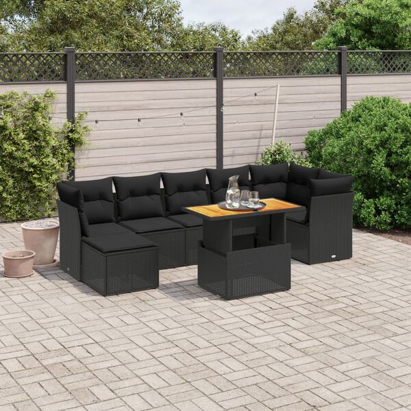 vidaXL Salon de jardin 8 pcs avec coussins noir r&eacute;sine tress&eacute;e