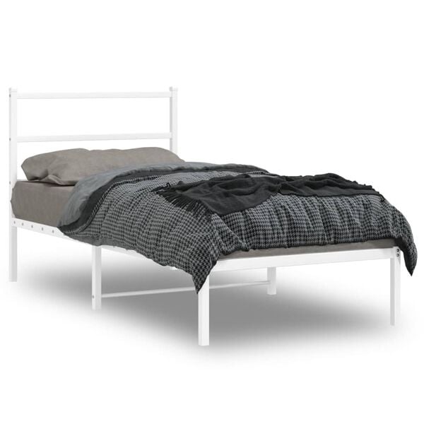 vidaXL Cadre de lit m&eacute;tal sans matelas avec t&ecirc;te de lit blanc 90x200cm