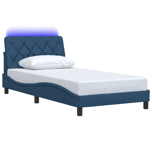 vidaXL Cadre de lit avec LED sans matelas bleu 100x200 cm tissu