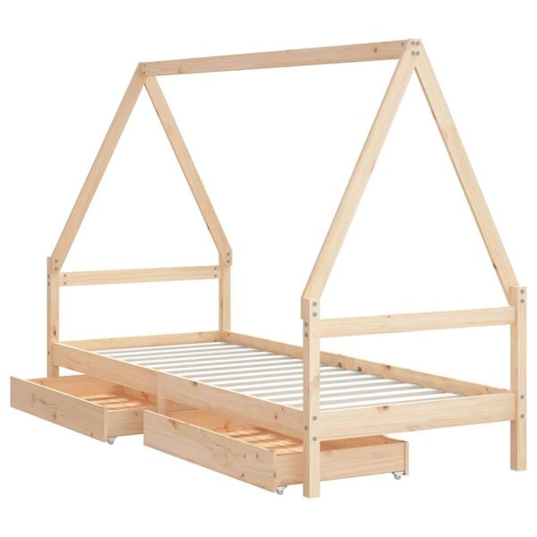 vidaXL Cadre de lit enfant avec tiroirs 90x200 cm bois de pin massif