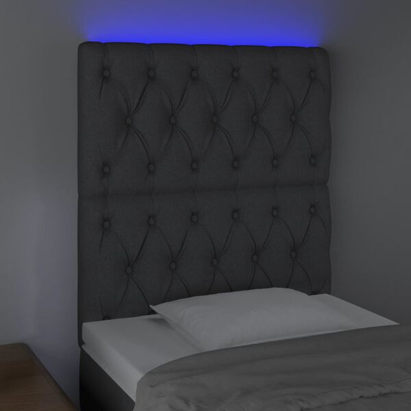 vidaXL T&ecirc;te de lit &agrave; LED Gris fonc&eacute; 80x7x118/128 cm Tissu