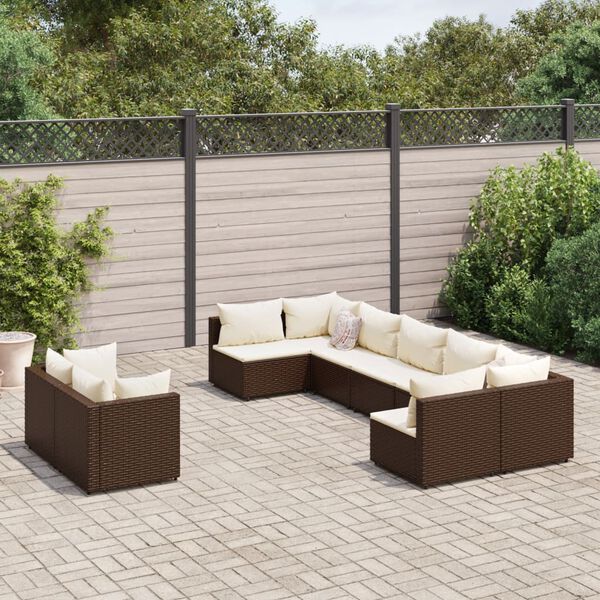 vidaXL Salon de jardin avec coussins 9 pcs marron r&eacute;sine tress&eacute;e