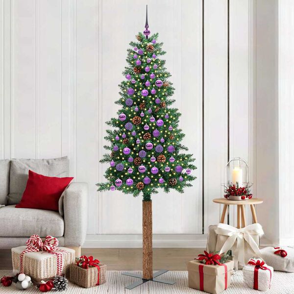 vidaXL Sapin de No&euml;l mince Vert 210 cm PVC et bois de pin massif