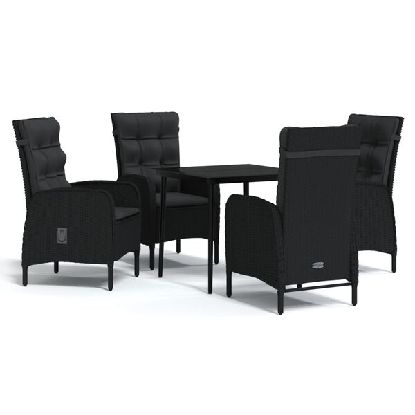 vidaXL Ensemble à manger de jardin avec coussins 5 pcs Noir