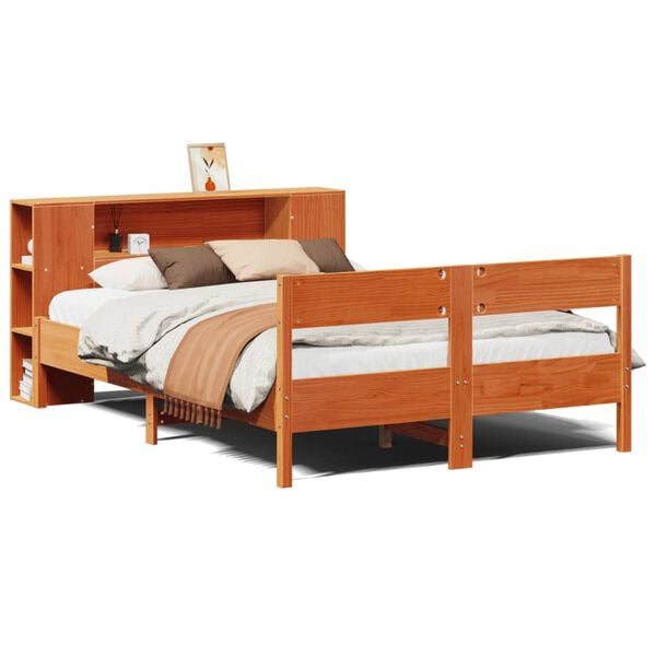 vidaXL Lit biblioth&egrave;que sans matelas cire marron 140x190 cm pin massif