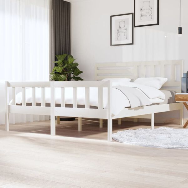 vidaXL Cadre de lit sans matelas blanc bois massif