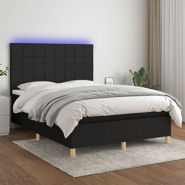 vidaXL Sommier &agrave; lattes de lit et matelas et LED Noir 140x190 cm Tissu