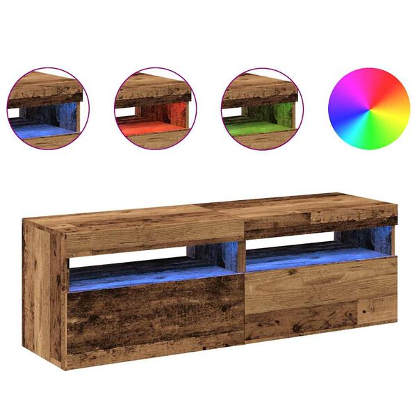 vidaXL Meubles TV avec lumières LED 2 pcs vieux bois bois d'ingénierie