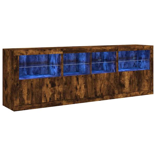 vidaXL Buffet avec lumi&egrave;res LED ch&ecirc;ne fum&eacute; 202x37x67 cm