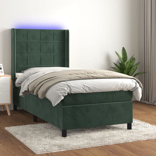 vidaXL Sommier &agrave; lattes de lit matelas et LED Vert fonc&eacute; 100x200 cm