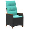 vidaXL Chaise de jardin inclinable Noir et turquoise polyrotin