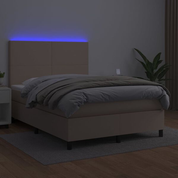vidaXL Sommier &agrave; lattes de lit avec matelas LED Cappuccino 140x200 cm