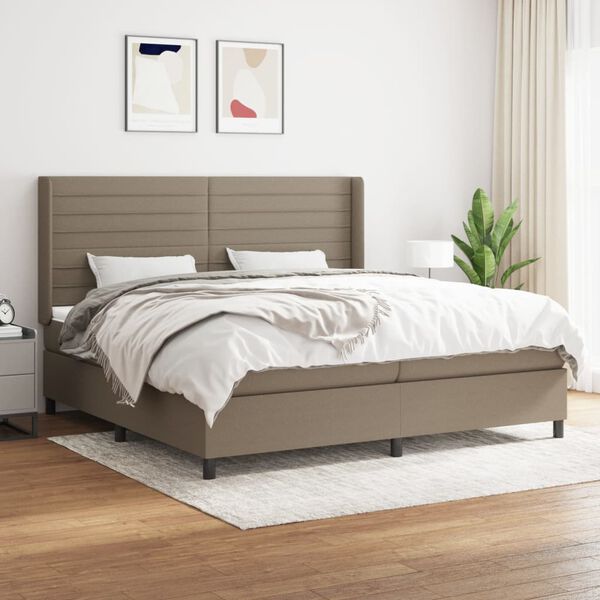 vidaXL Sommier &agrave; lattes de lit avec matelas Taupe 200x200 cm Tissu