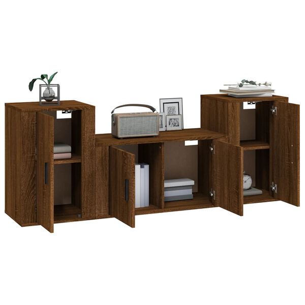 vidaXL Ensemble de meubles TV 3 pcs Ch&ecirc;ne marron Bois d'ing&eacute;nierie