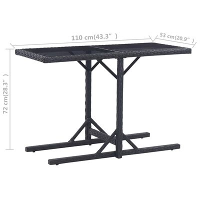 vidaXL Table de jardin Noir 110x53x72 cm Verre et résine tressée