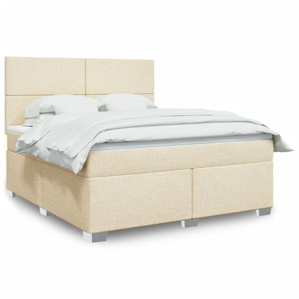 vidaXL Sommier &agrave; lattes de lit avec matelas Cr&egrave;me 180x200 cm Tissu