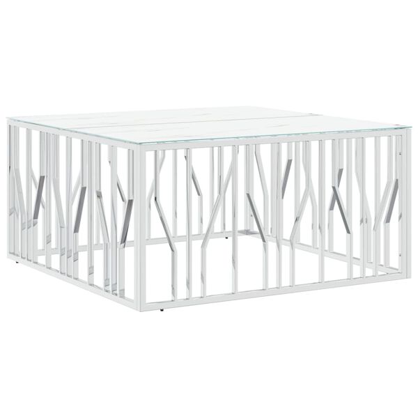 vidaXL Table basse argent&eacute; 100x100x50 cm acier inoxydable et verre