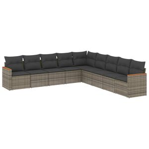 vidaXL Salon de jardin 9 pcs avec coussins gris r&eacute;sine tress&eacute;e