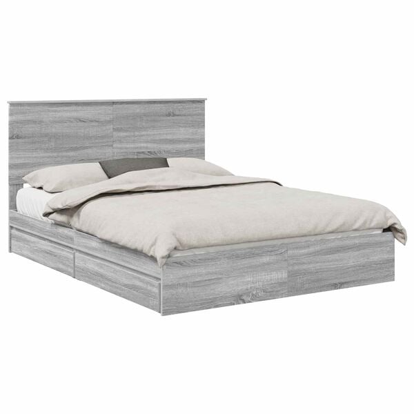vidaXL Lit de Rangement Gris Sonoma 150 x 200 cm Bois d'ing&eacute;nierie