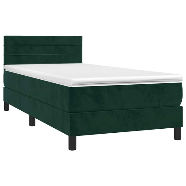 vidaXL Sommier &agrave; lattes de lit et matelas et LED Vert fonc&eacute; 90x190 cm