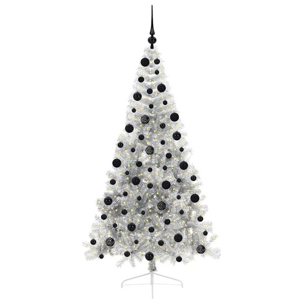 vidaXL Sapin de Noël artificiel pré-éclairé Argent 210 cm PET