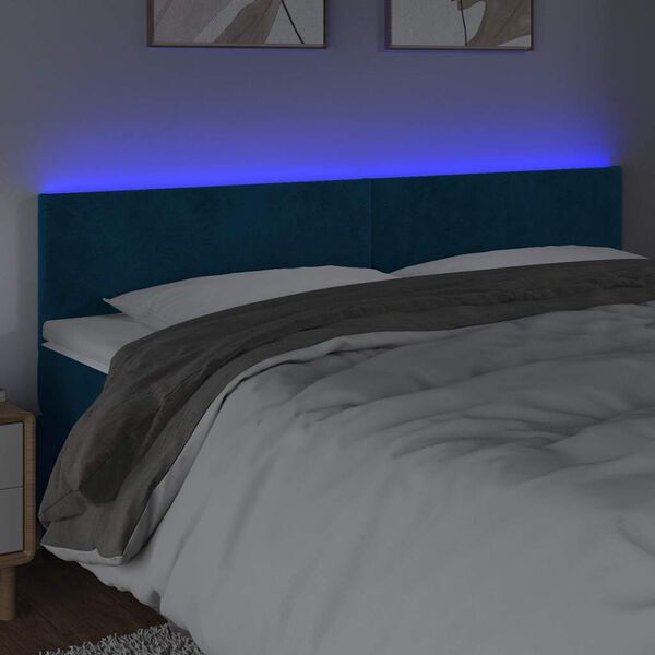 vidaXL T&ecirc;te de lit &agrave; LED Bleu fonc&eacute; 160x5x78/88 cm Velours