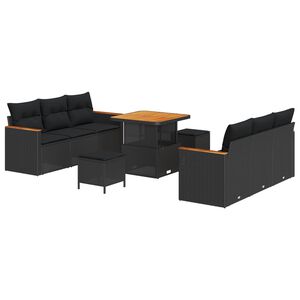 vidaXL Ensemble de canap&eacute; de jardin avec coussin 11 pcs Noir polyrotin