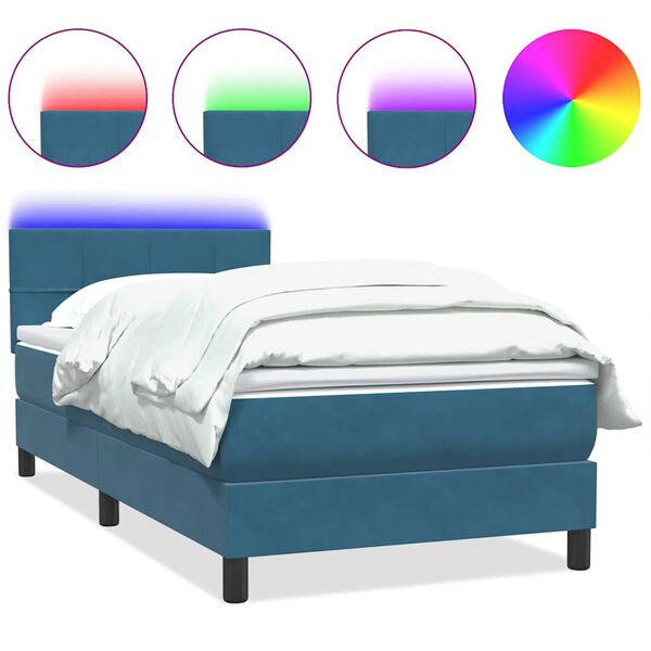 vidaXL Sommier &agrave; lattes de lit et matelas et LED bleu fonc&eacute; 100x210cm velours