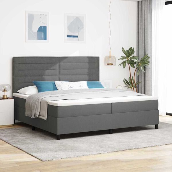 vidaXL Lit &agrave; ressorts avec matelas Gris fonc&eacute; 200 x 200 cm tissu