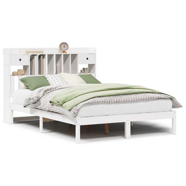 vidaXL Lit biblioth&egrave;que sans matelas blanc 140x190 cm bois pin massif