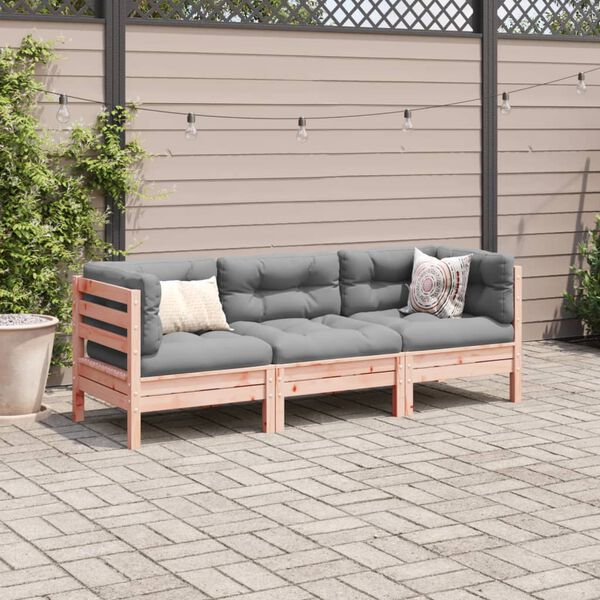 vidaXL Salon de jardin 3 pcs et coussins bois massif sapin de douglas