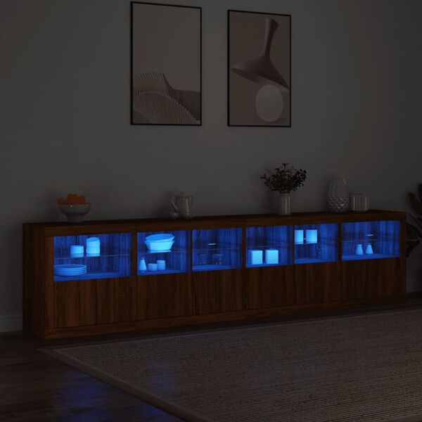 vidaXL Buffet avec lumi&egrave;res LED ch&ecirc;ne marron 283x37x67 cm