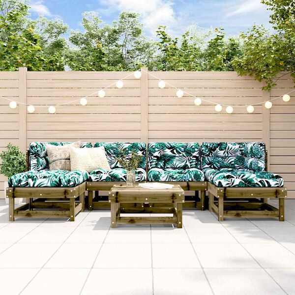 vidaXL Salon de jardin 7 pcs avec coussins bois de pin impr&eacute;gn&eacute;