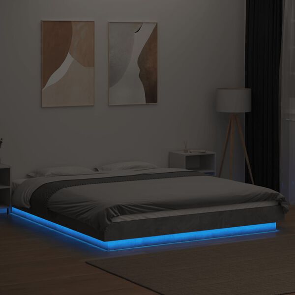 vidaXL Cadre de lit et lumi&egrave;res LED sans matelas gris b&eacute;ton 150x200 cm