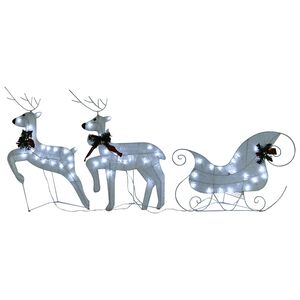 vidaXL D&eacute;coration de No&euml;l Renne et tra&icirc;neau 60 LED ext&eacute;rieur Blanc