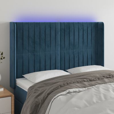 vidaXL Tête de lit à LED Bleu foncé 147x16x118/128 cm Velours