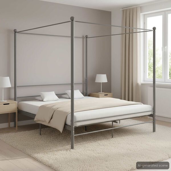 vidaXL Cadre de lit à baldaquin sans matelas gris métal 180x200 cm
