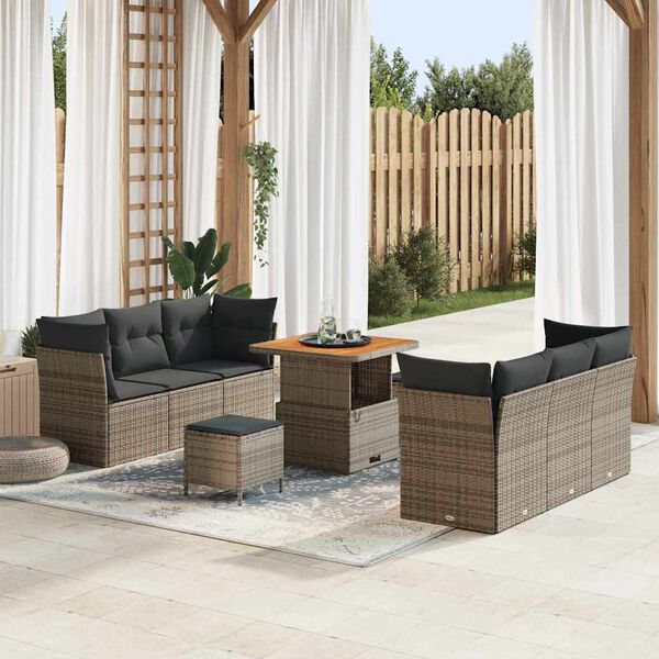 vidaXL Ensemble de canap&eacute; de jardin 9 pcs Gris polyrotin