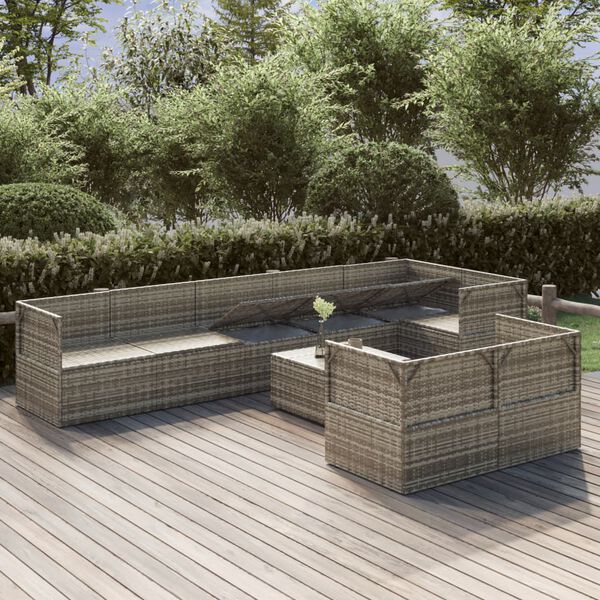 vidaXL Salon de jardin 9 pcs avec coussins Gris R&eacute;sine tress&eacute;e