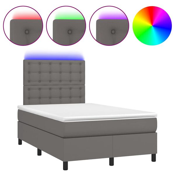 vidaXL Sommier &agrave; lattes de lit matelas LED gris 120x190 cm similicuir
