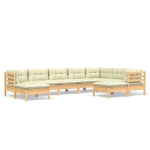 vidaXL Salon de jardin 9 pcs avec coussins cr&egrave;me bois de pin massif