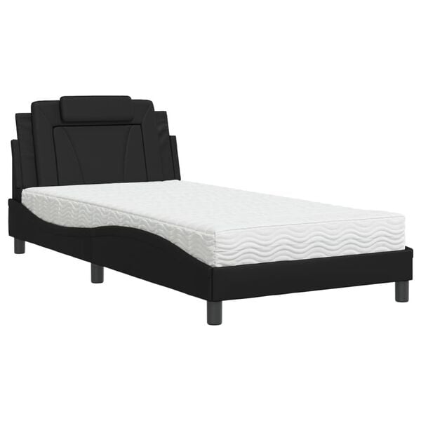 vidaXL Lit Viana avec matelas noir 100x200 cm similicuir