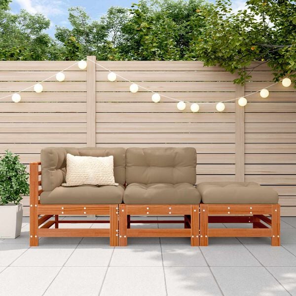 vidaXL Unit&eacute; de canap&eacute; sectionnel 3 Pi&egrave;ce Brun Cir&eacute; Pin massif