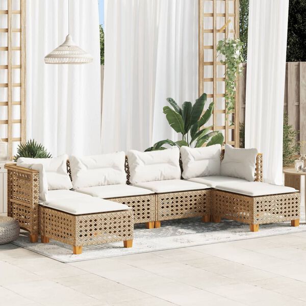 vidaXL Salon de jardin avec coussins 6 pcs beige résine tressée