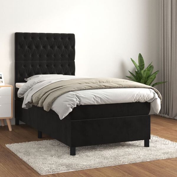 vidaXL Sommier &agrave; lattes de lit avec matelas Noir 90x200 cm Velours