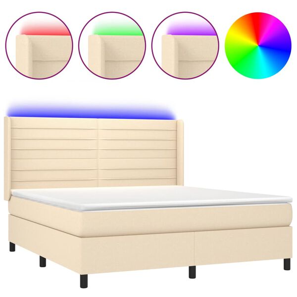 vidaXL Sommier &agrave; lattes de lit matelas et LED Cr&egrave;me 180x200 cm Tissu